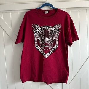 Harley Davidson Motorcycle Red Graphic Tee Glacier Montana Eagle Logo Shirt Sz L
